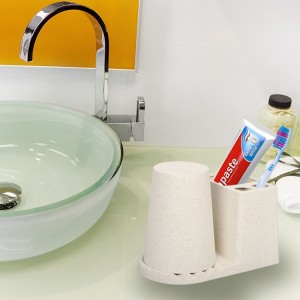 Meidong Toothbrush Kit Holder Stand with Cup Wheat Wheat Eco-Friendly Slotted Design Can Hold 2 Toothbrushes Separately and 1 Toothpaste for Bathroom wash Station Shelf (White)